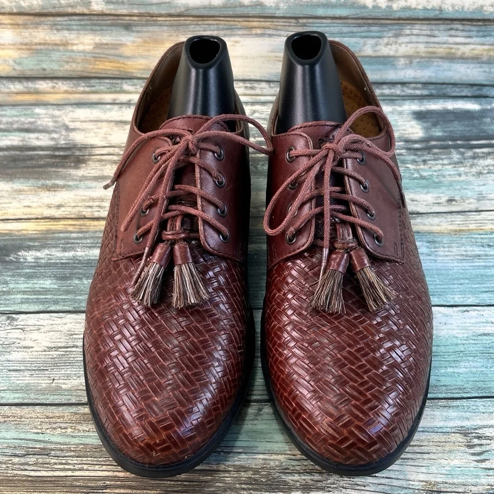 Ariat Jamie Tassel Oxford Shoes Womens 7B Brown Leather Woven Western Equestrian